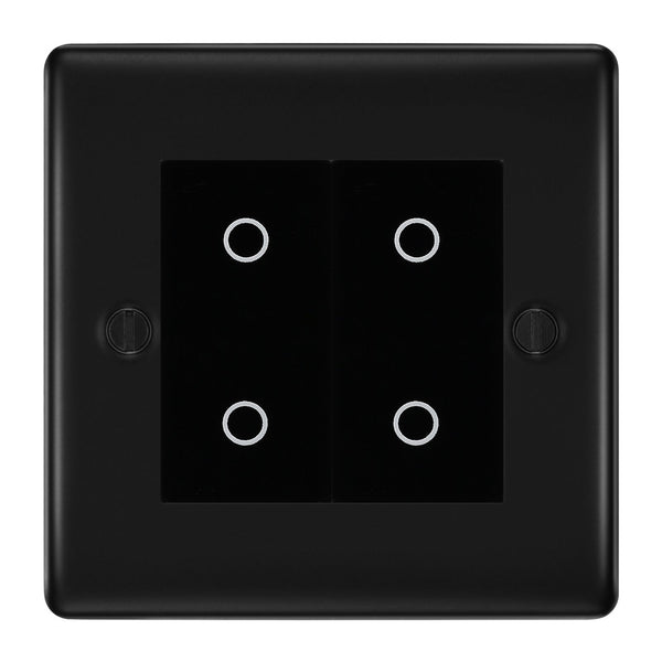 BG Nexus Matt Black Double Master Touch Dimmer Switch Black Inserts