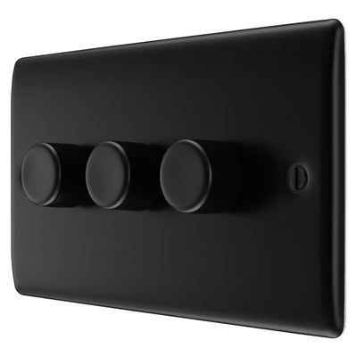 BG Nexus Matt Black 200W 2 Way Triple Trailing Edge Dimmer Switch NFB83 with 25mm Steel Back Box