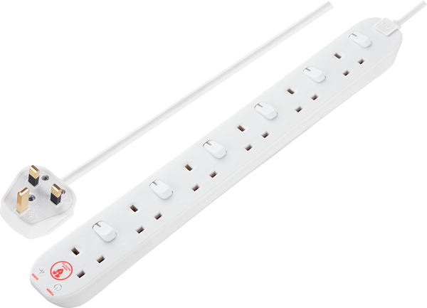 Masterplug SWSRG6210N Switched Surge Protected 2m 13A 6gang Extension Lead White