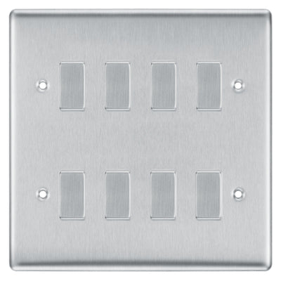 BG Brushed Steel 8 Gang 2 Way Custom Grid Light Switch with Back Box Included by British General (BG-NEXUS-BS-8G-CUSTOM-LIGHT-SWITCH)