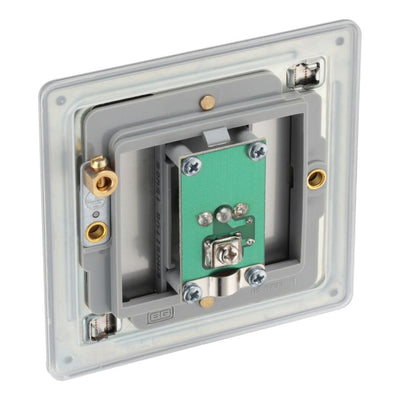 BG Screwless Brushed Steel Single Isolated Co-Axial TV Socket FBS62 with 25mm Steel Back Box