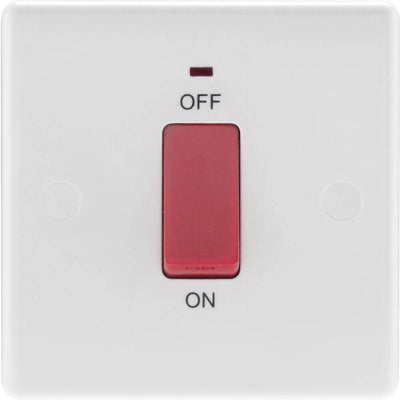 BG 874 Moulded Round Edge | White | 1 Gang 45A 2 Pole Neon Cooker Switch by British General (BG-874)