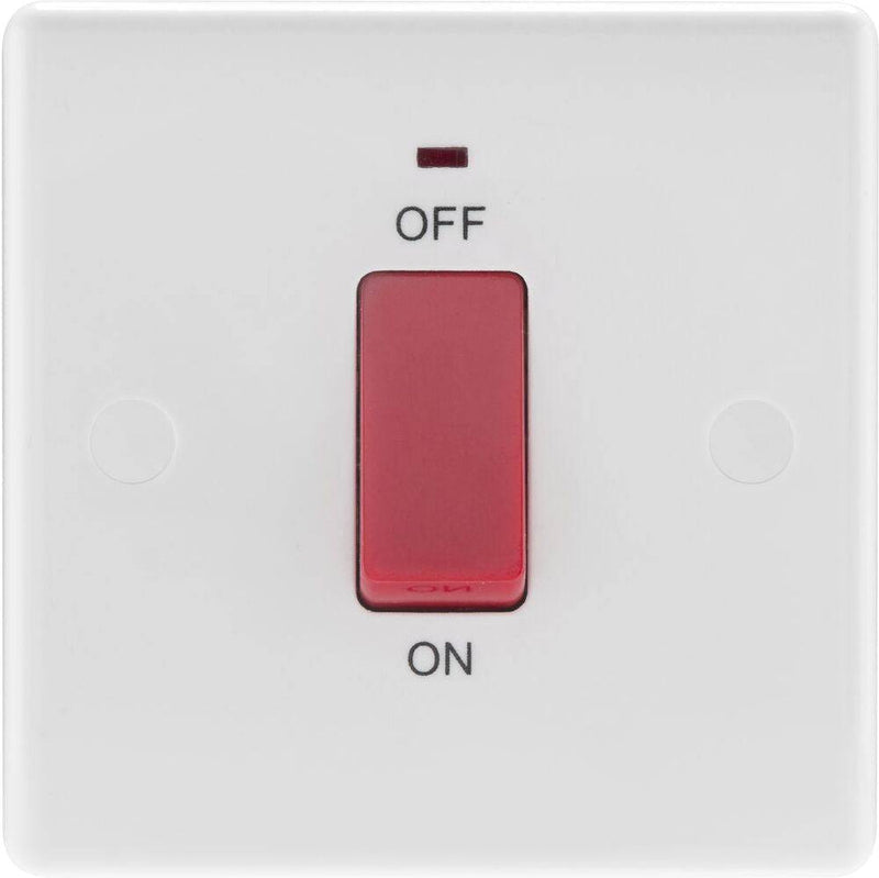 BG 874 Moulded Round Edge | White | 1 Gang 45A 2 Pole Neon Cooker Switch