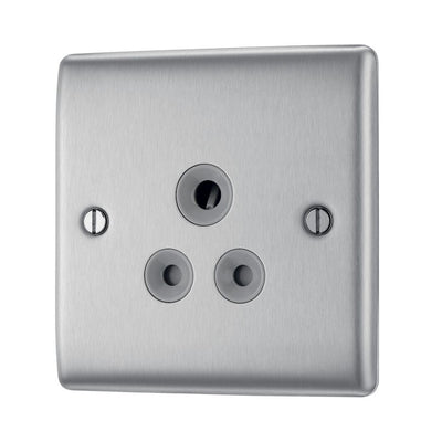 BG Nexus Brushed Steel 5A Unswitched Round Pin Socket with Surface Pattress Back Box