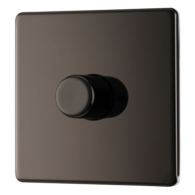 BG Screwless Black Nickel 200W 2 Way Single Trailing Edge Dimmer Switch FBN81 with 25mm Steel Back Box