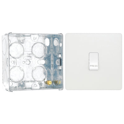 BG Evolve Pearlescent White 10AX 1 Way Press Switch PCDCL14W with 35mm Steel Back Box