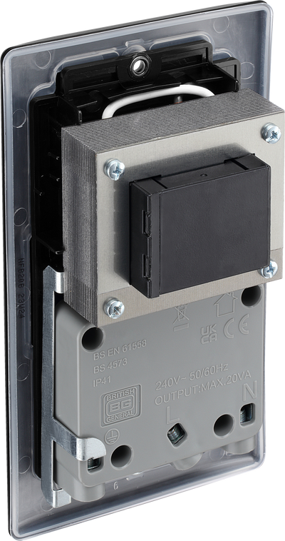 BG NFB20B Nexus Metal Matt Black 115-240V Dual Voltage Shaver Socket