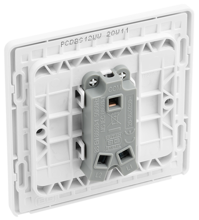 BG PCDBS12WW Brushed Steel Evolve 1 Gang 20A 16AX 2 Way Wide Rocker Light Switch - White Insert