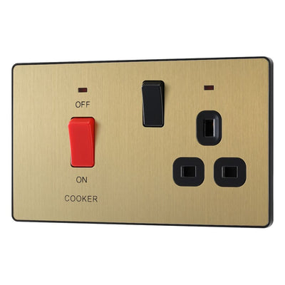 BG Evolve Satin Brass 45A Switch 13A Switched Socket Cooker Control Unit PCDSB70B with 35mm Steel Back Box