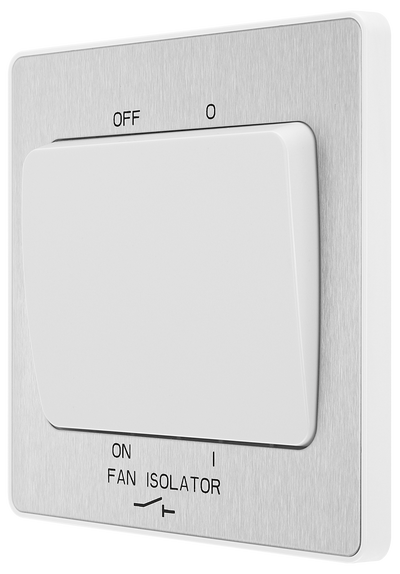 BG PCDBS15W Brushed Steel Evolve 10A 3 Pole Fan Isolator - White Insert by British General (BG-PCDBS15W-Shopify-SA_1)