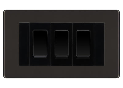 BG Black Nickel Screwless 3G Switch 2x Intermediate 1x 2 Way Switch - Black Insert