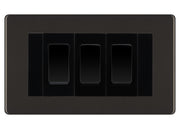 BG Black Nickel Screwless 3G Switch 2x Intermediate 1x 2 Way Switch - Black Insert by British General (BG-SCRL-BN-3G-Combo-1x 2WAY-2x INT-BL)