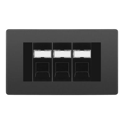 BG Evolve Black Chrome 3 Gang RJ45 Cat6 Data Socket Outlet Black Inserts
