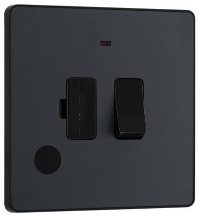 PCDMG52B Front - This Evolve Matt Grey 13A fused and switched connection unit from British General with power indicator provides an outlet from the mains containing the fuse, ideal for spur circuits and hardwired appliances.