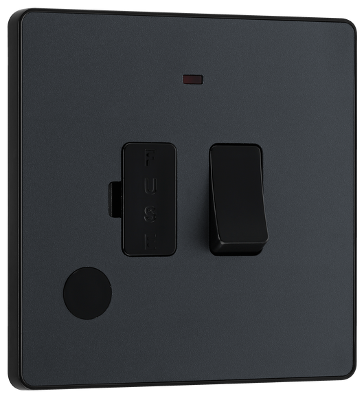 PCDMG52B Front - This Evolve Matt Grey 13A fused and switched connection unit from British General with power indicator provides an outlet from the mains containing the fuse, ideal for spur circuits and hardwired appliances.