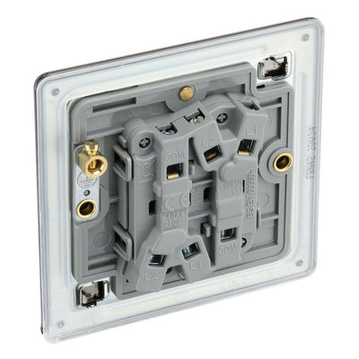 BG Screwless Black Nickel 20A 16AX 2 Way Double Light Switch FBN42 with 25mm Steel Back Box