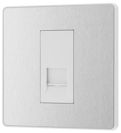 BG PCDBSBTS1W Brushed Steel Evolve 1 Gang Secondary Telephone Outlet - White Insert