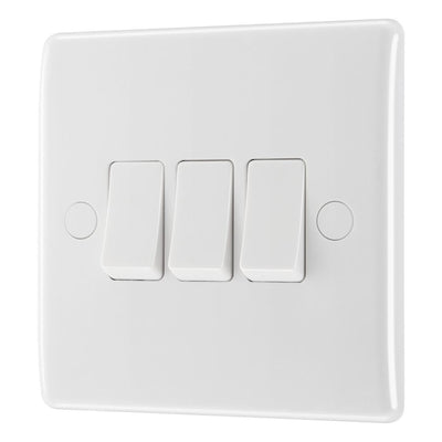 BG Nexus 3 Gang 20A 16AX Triple Wall Light Switch White & 50mm Pattress Back Box