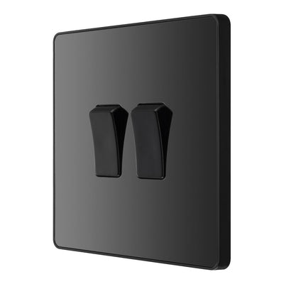 BG Evolve Black Chrome 2 Gang 20A 16AX 2 Way Light Switch PCDBC42B with 35mm Steel Back Box