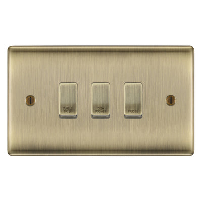 BG Antique Brass Custom Grid Switch Panel Labelled Kitchen Appliance 3 Gang by British General (BG-NEXUS-AB-Kitchen-Appliance-3Gang)