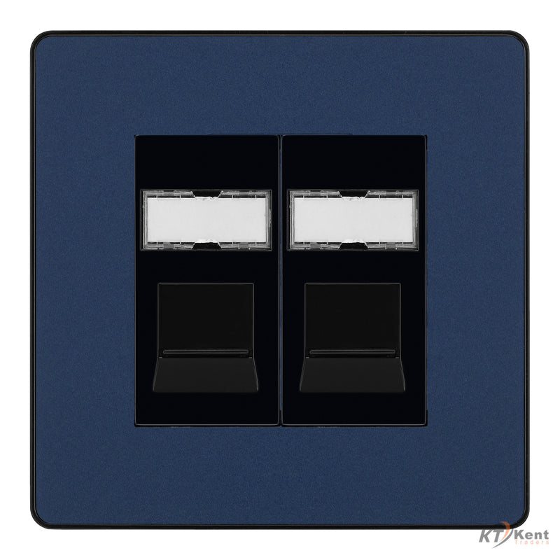 BG Evolve Matt Blue 2 Gang RJ45 Data Socket PCDDBRJ452B Black Inserts