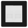 BG Screwless Matt Black Double Master Telephone Socket, Screw Terminal - White Insert