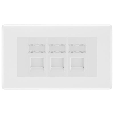BG White Moulded 3 Gang RJ45 Cat6 Data Socket Outlet White Inserts by British General (BG-NWMRJ453W)