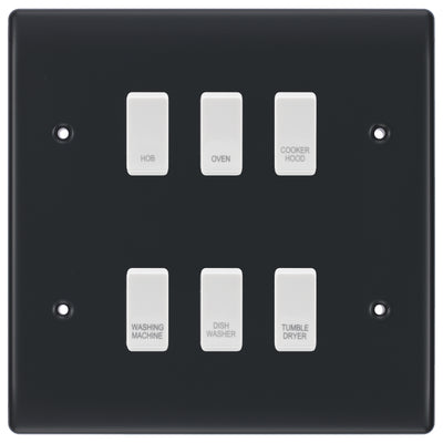 BG Part M 6 Gang Custom Labelled Kitchen Appliance Grid Switch