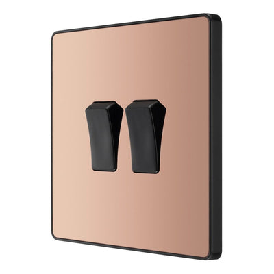 BG Evolve Polished Copper 2 Gang 20A 16AX 2 Way Light Switch PCDCP42B with 35mm Steel Back Box