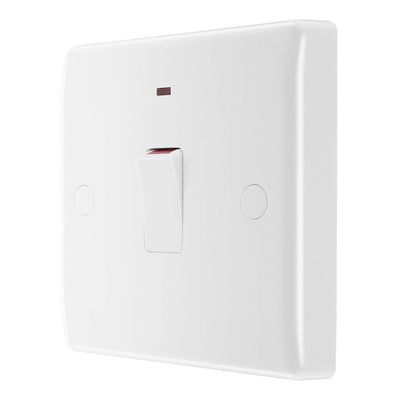 BG Nexus 1 Gang 20A 2 Pole Flex Outlet Neon Switch & 50mm Pattress Back Box