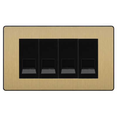 BG Evolve Satin Brass 4 Gang Master Telephone Socket - Black Insert by British General (BG-PCDSBBTM4B)