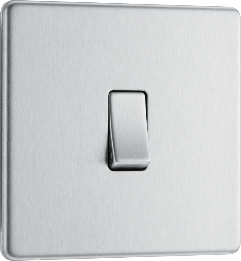 BG FBS12 Nexus Screwless Flat-Plate 2 Way 10A Single Light Switch Brushed Steel