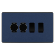 BG Evolve Matt Blue 4 Gang Switch 2x Trailing Edge LED Dimmer 2x Intermediate Custom Grid Switch by British General (BG-Evolve-DB-4G-CUSTOM-2x-Dimmer-2x-INT)