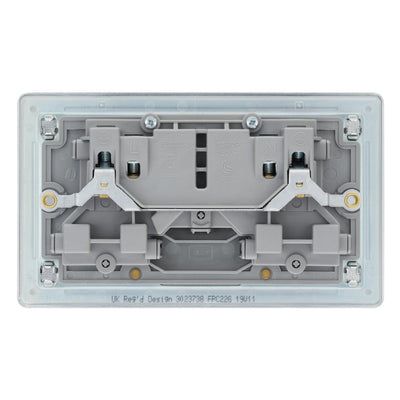 BG Screwless Polished Chrome 13A Double Switched Socket FPC22G with 25mm Steel Back Box