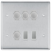 BG Nexus Brushed Steel 6 Gang Switch 4x Trailing Edge LED Dimmer, 1x Intermediate, 1x 2-Way Switch by British General (BG-Nexus-BS-6G-4x-Dimmer-1x-INT-1x-2Way)