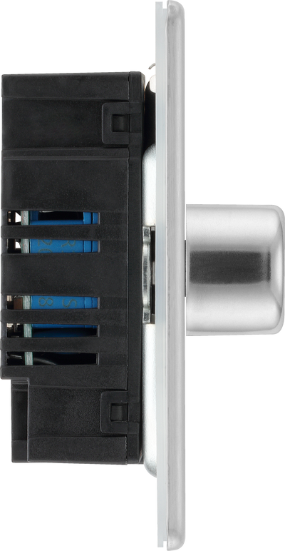 BG Electrical FBS82 Nexus Flatplate Screwless Brushed Steel 2 Gang 200W 2 Way Trailing-Edge Push Dimmer Switch