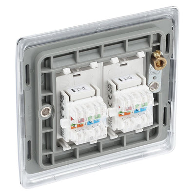 BG Nexus Polished Chrome 2 Gang RJ45 Double Data Outlet NPCRJ452 with 35mm Steel Back Box