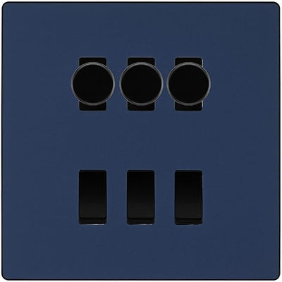 BG Evolve Matt Blue 6 Gang Switch 3x Trailing Edge LED Dimmer 3x 2Way Custom Switch by British General (BG-Evolve-DB-6G-CUSTOM-3x-Dimmer-3x-2WAY)