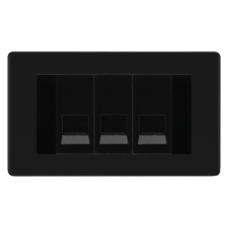 BG Screwless Matt Black 3 Gang Secondary Telephone Socket, Screw Terminal - Black Insert