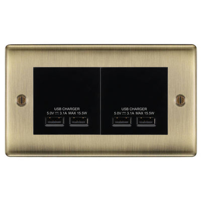 BG Nexus Antique Brass 4G Euro Plate with 2X USB-A Dual Chargers – Black Insert by British General (BG-NABEMR4+EMUSB3B)