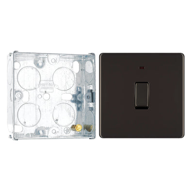 BG Screwless Black Nickel 20A 2 Pole Neon Switch FBN31 with 25mm Steel Back Box