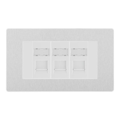 BG Evolve Brushed Steel 3 Gang RJ45 Cat6 Data Socket Outlet White Inserts