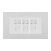 BG Evolve Brushed Steel 3 Gang RJ45 Cat6 Data Socket Outlet White Inserts by British General (BG-PCDBSRJ453W)
