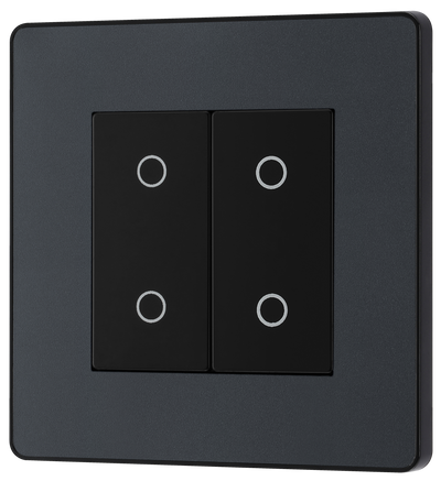 BG Evolve PCDMGTDS2B Matt Grey 2 Gang 200W Trailing Edge Secondary Touch Dimmer - Black Insert