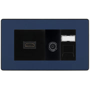 BG Evolve Media Wall Plate — TV Aerial, HDMI & CAT6 | Matt Blue Screwless by British General