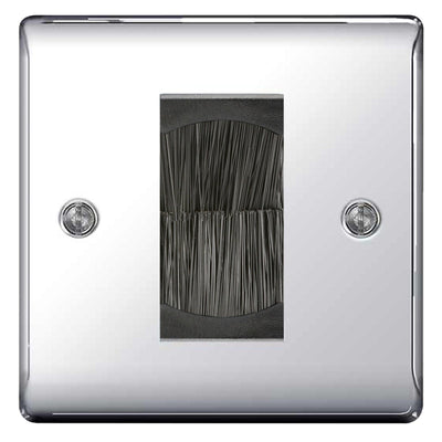 BG Polished Chrome Single 1 Gang Brush Cable Entry Wall Plate Black by British General (BG-NPCEMS1+EMFO-1)