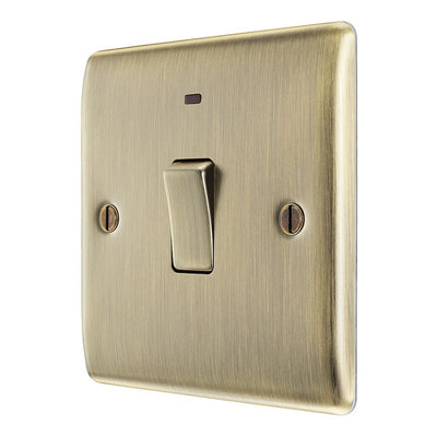 BG Nexus Antique Brass 1 Gang 20A 2 Pole Neon Switch NAB31 with 35mm Steel Back Box