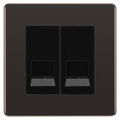 BG Screwless Black Nickel Double Master Telephone Socket, Screw Terminal - Black Insert