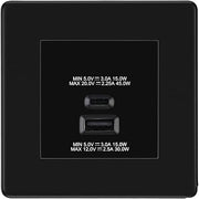 BG Screwless Matt Black 45W USB Wall Socket Euro Module USB-A & C - Black Insert by British General (BG-FFBEMS2+EMUSBAC45B)