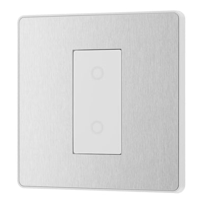 BG Evolve Brushed Steel Single Master Touch Dimmer Switch PCDBSTDM1W with 35mm Steel Back Box